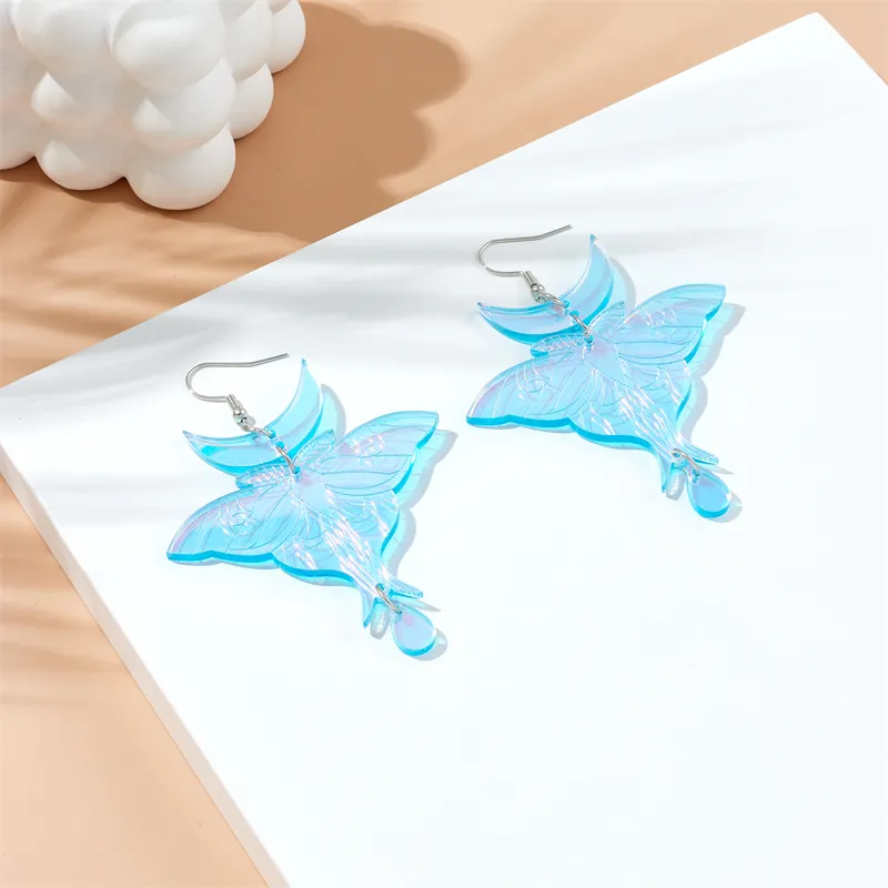 Artistic Insect Moon Acrylic Drop Earrings